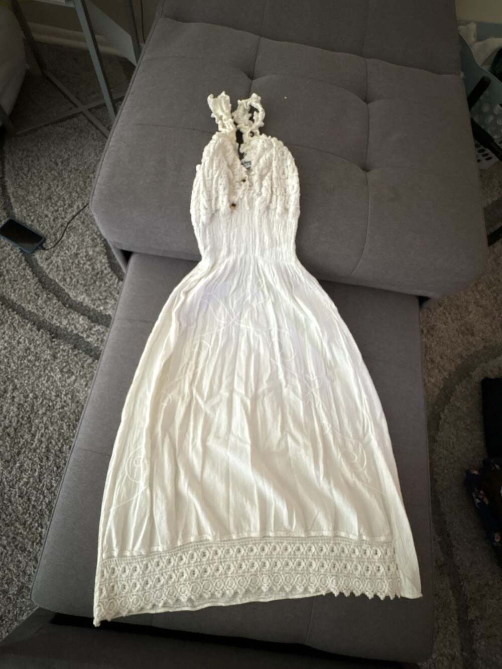 Yanakoya Handmade in Peru White Crochet Halter Maxi Dress